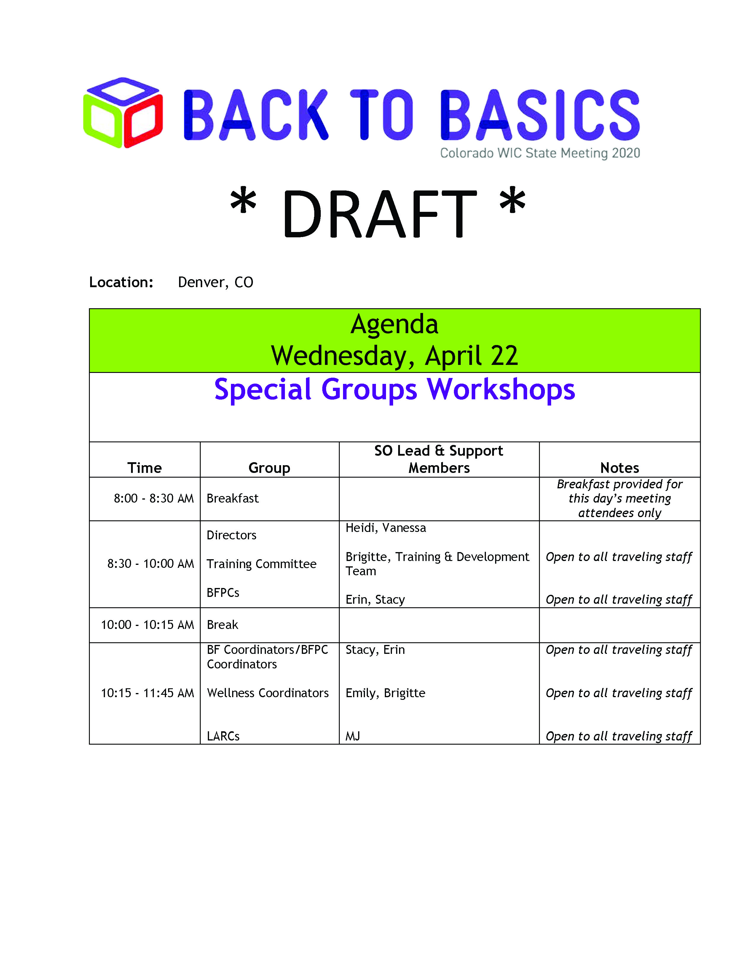 DRAFT: Special groups workshop agenda Special groups workshop agenda